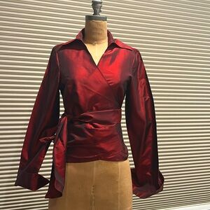 Sutton Studio wrap blouse with French cuffs.